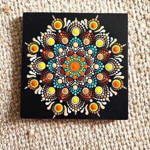 6" Hand-painted Wood Wall Hanging Dot Art Mandala Boho Hippie FolkArt